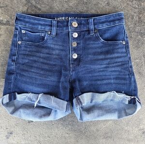 American Eagle Women's Stretch Denim Midi The Dream Shorts Button Fly Size 6
